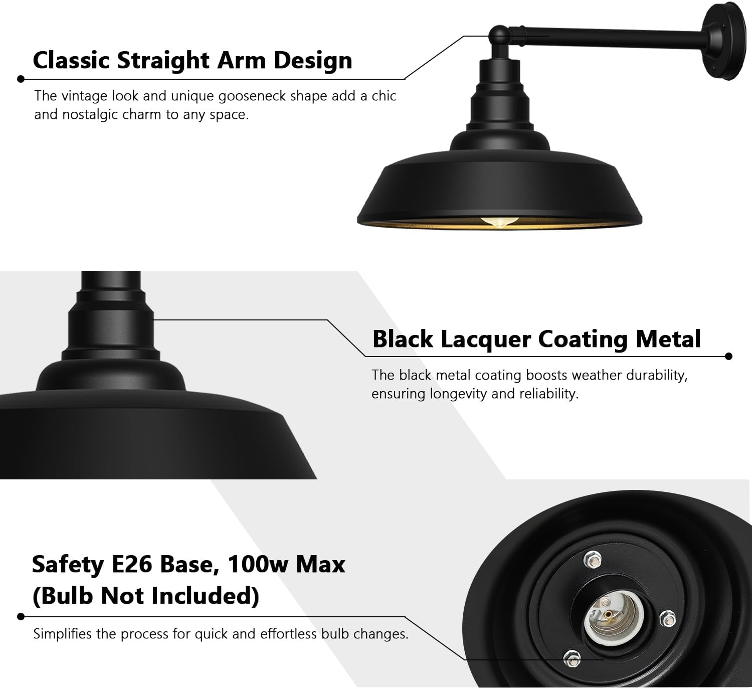 18 Large Gooseneck Barn Light - Outdoor Barn Light is Made of Durable, Rust-Resistant Materials for Long-Lasting use, Black Industrial Lighting Fixture for Farmhouse Garage Patio